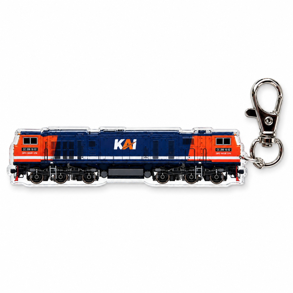 Gantungan Kunci Akrilik Lokomotif Kereta Api Seri CC 206 RED AND BLUE Livery Side View